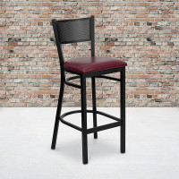 Flash Furniture Hercules Series Black Grid Back Metal Restaurant Bar Stool with Burgundy Vinyl Seat XU-DG-60116-GRD-BAR-BURV-GG